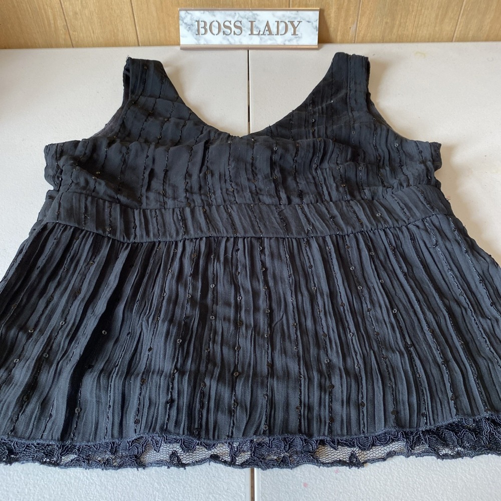 Vintage Y2K Lace/Sequins Babydoll Black Tank Whimsygoth Fairy Gauzy Studio 1940 - Picture 14 of 15